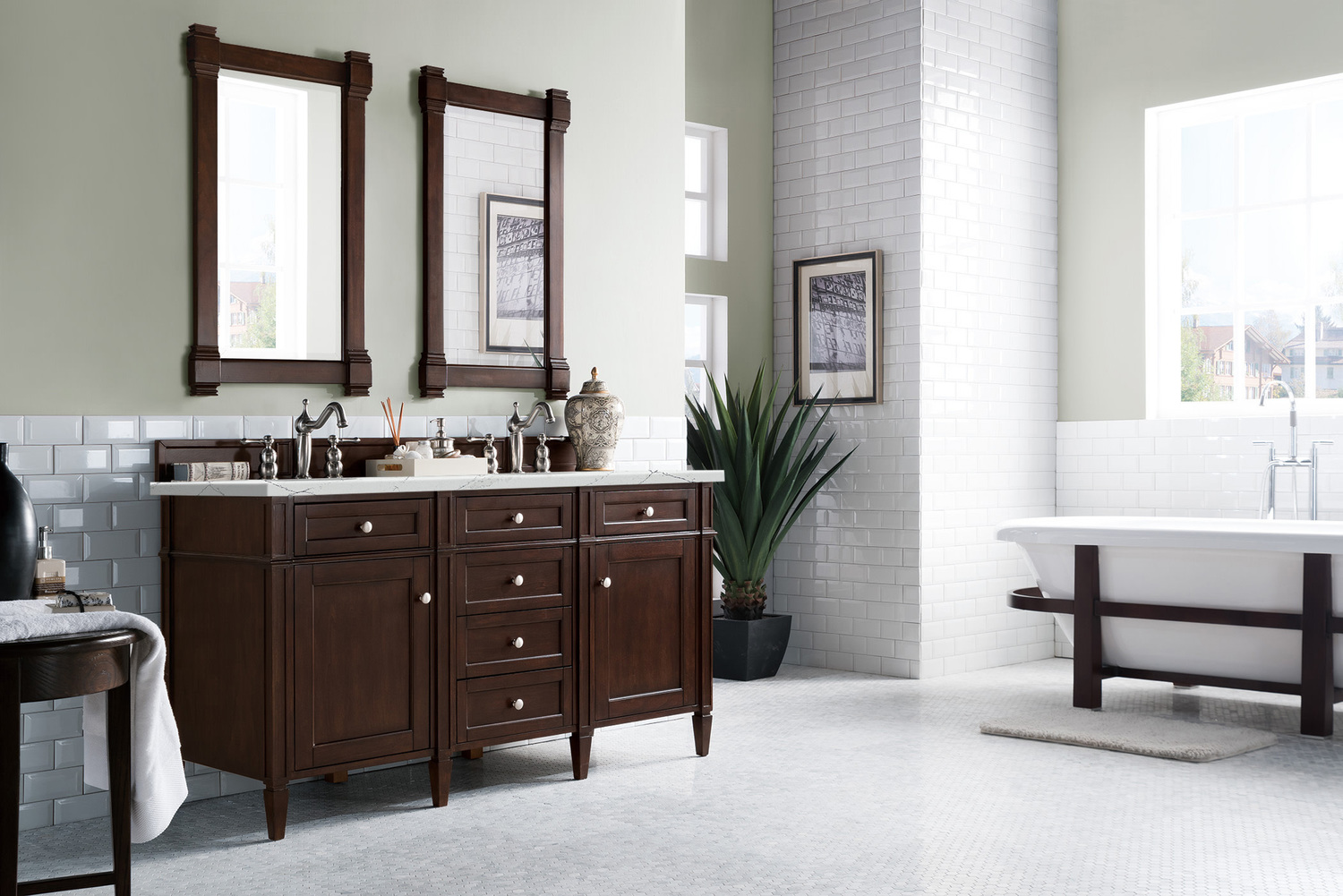 white bathroom vanity with gold hardware James Martin Vanity Burnished Mahogany Transitional