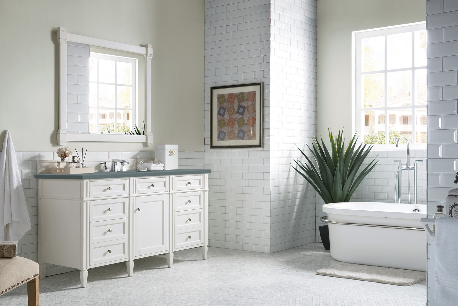 wood bathroom countertops ideas James Martin Vanity Bright White Transitional