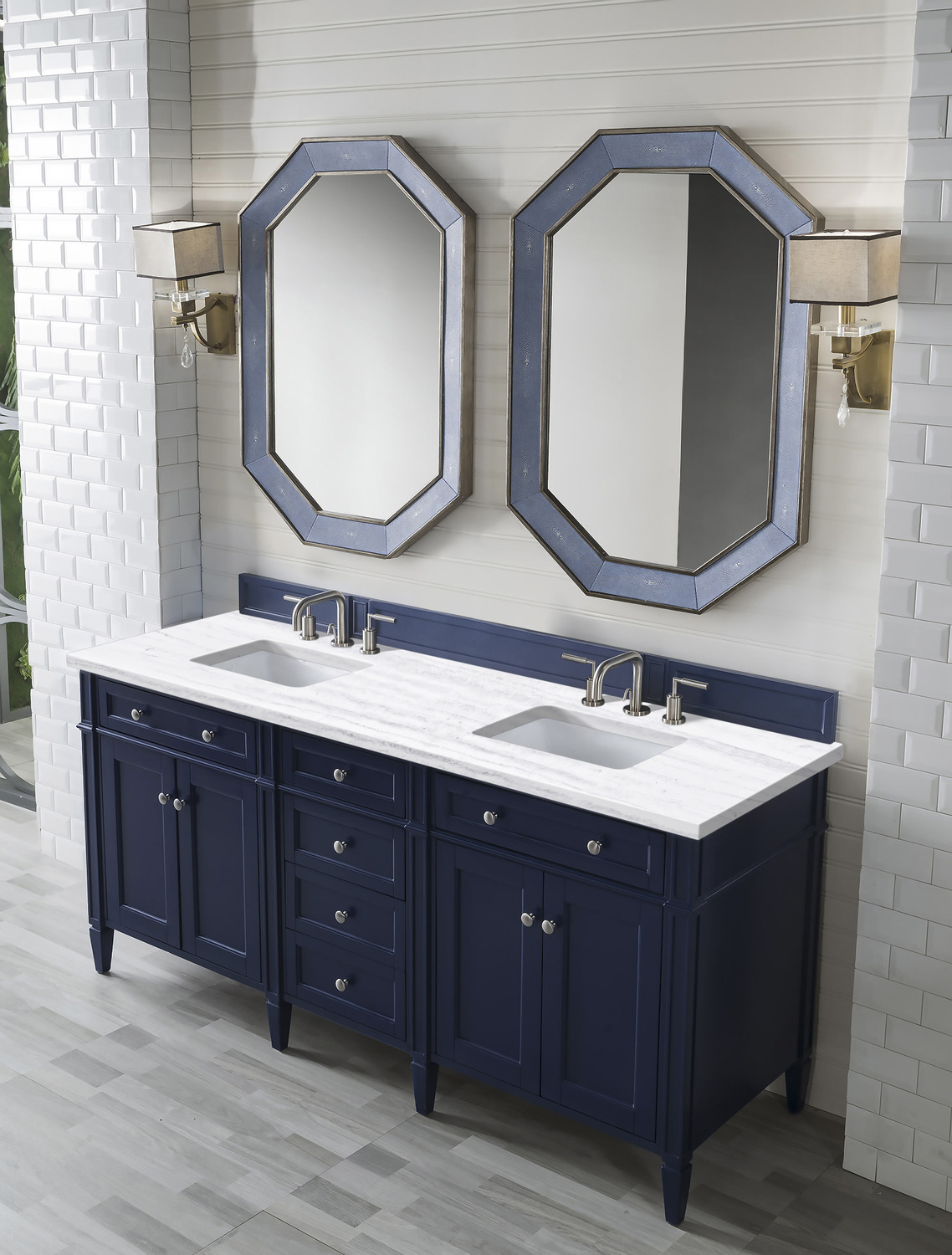 wooden bathroom cabinet James Martin Vanity Victory Blue Transitional