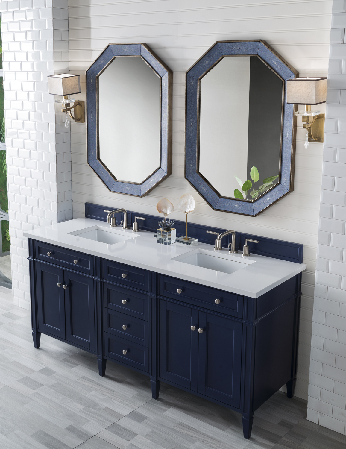 double vanity bathroom 60 inch James Martin Vanity Victory Blue Transitional