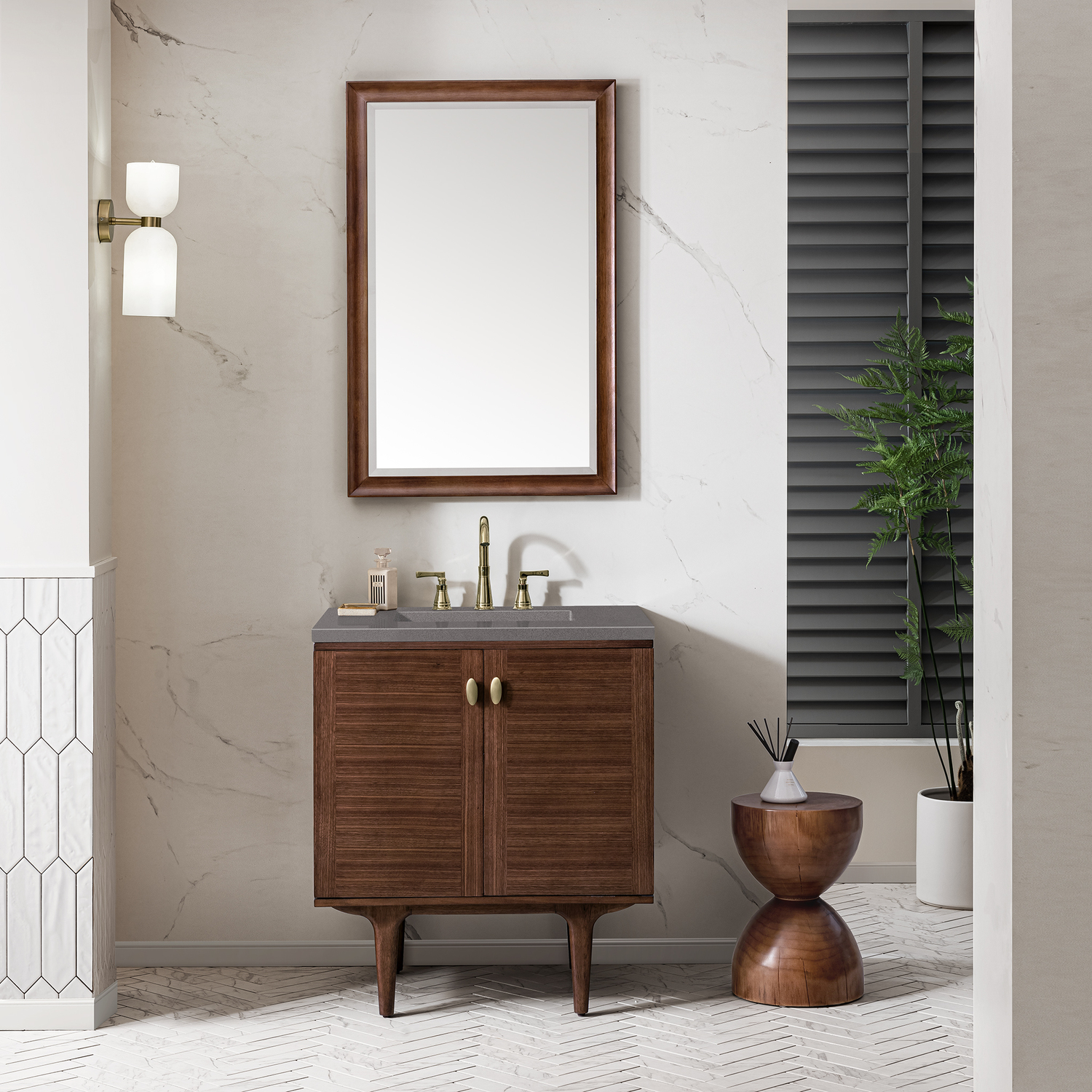 two vanity bathroom ideas James Martin Vanity Mid-Century Walnut Mid-Century Modern