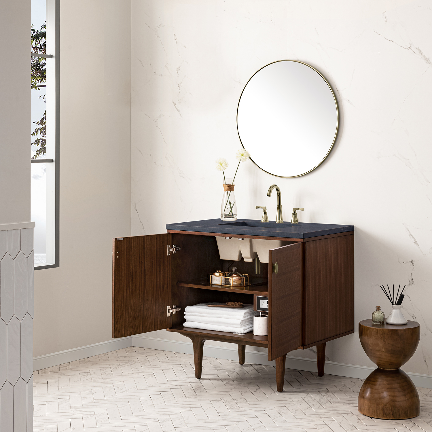 modern walnut bathroom vanity James Martin Cabinet Mid-Century Walnut Mid-Century Modern