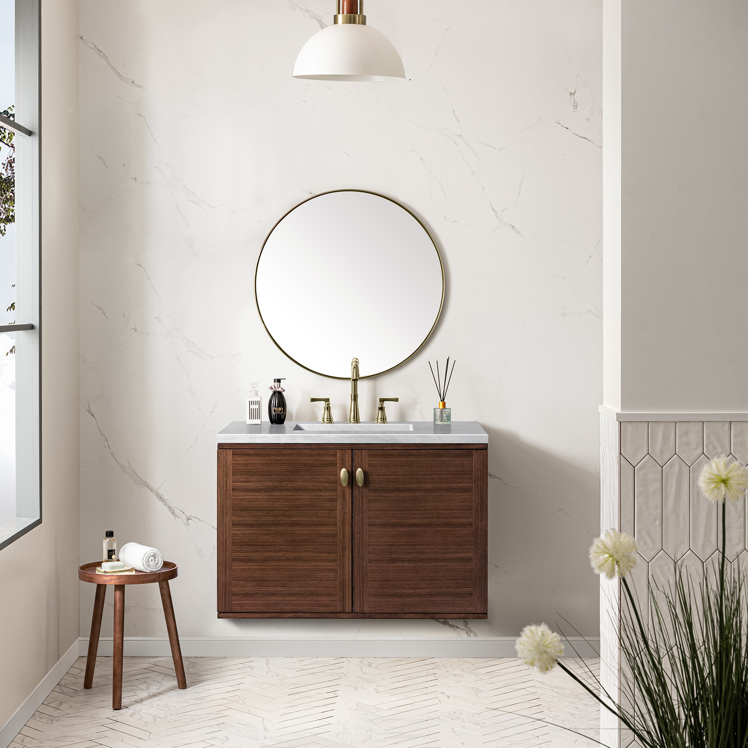 vanity sink and toilet set James Martin Vanity Mid-Century Walnut Mid-Century Modern