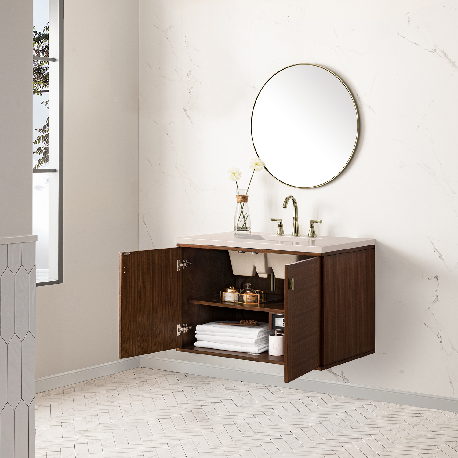 40 vanity bathroom James Martin Vanity Mid-Century Walnut Mid-Century Modern