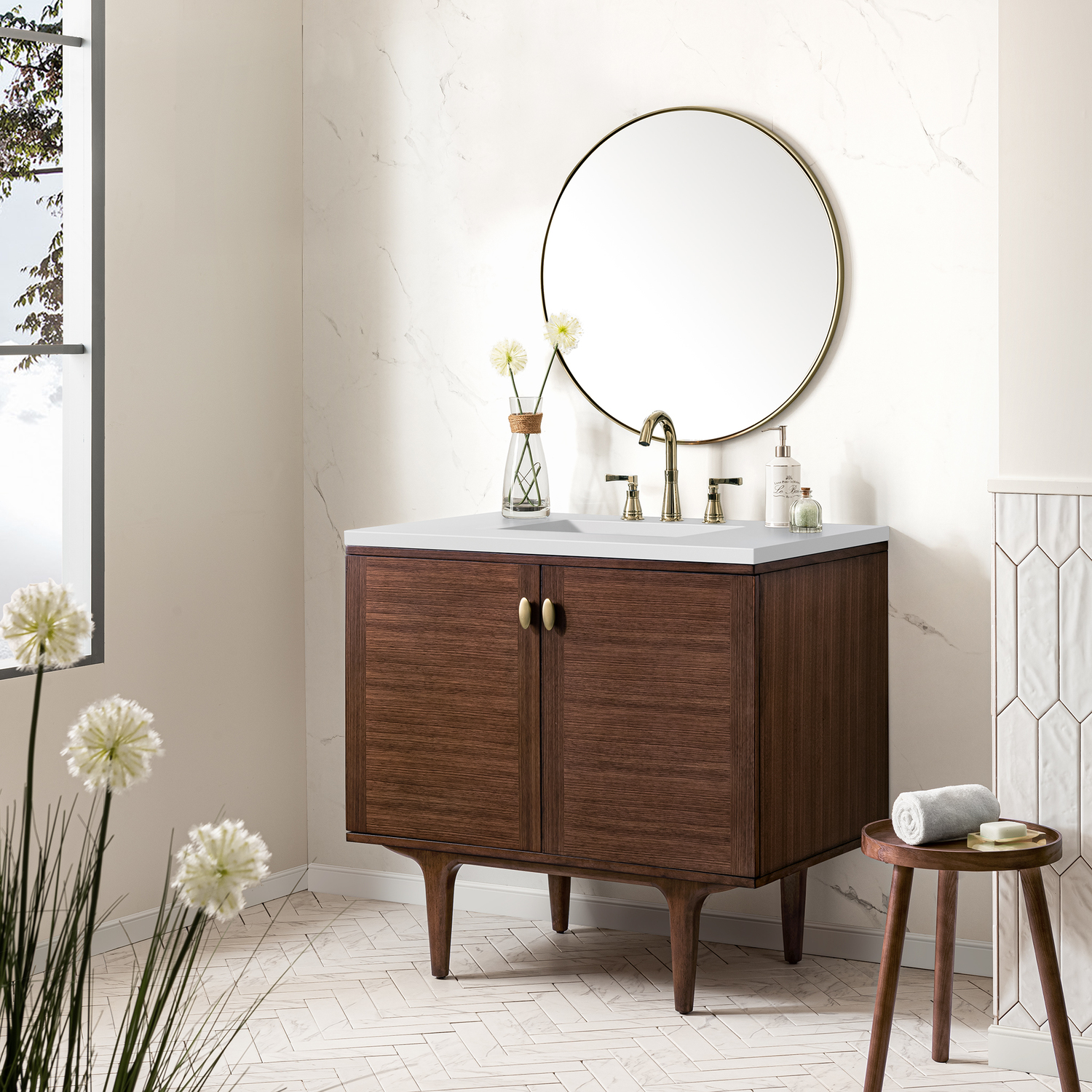 bathroom vanity with drawers only James Martin Vanity Mid-Century Walnut Mid-Century Modern