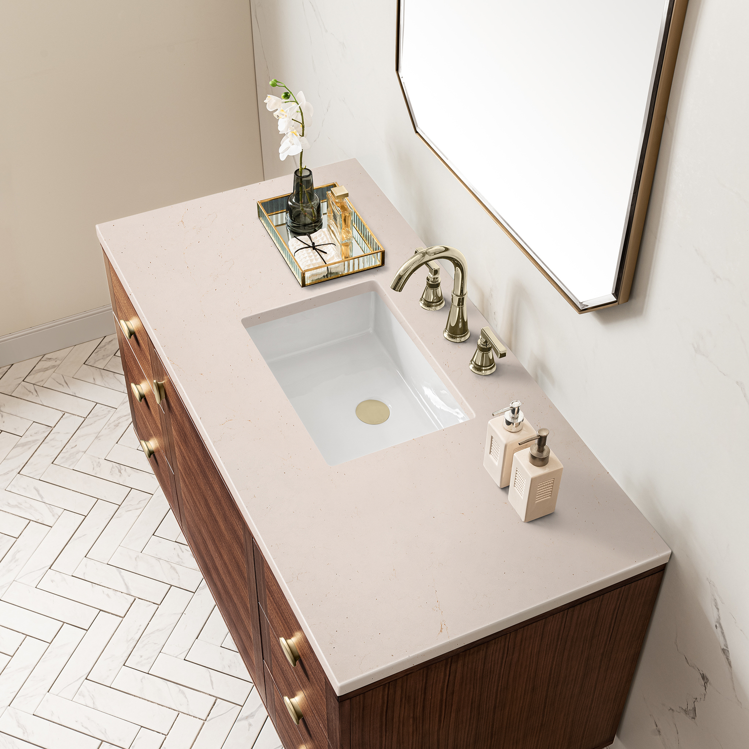 bathroom counter with sink James Martin Vanity Mid-Century Walnut Mid-Century Modern