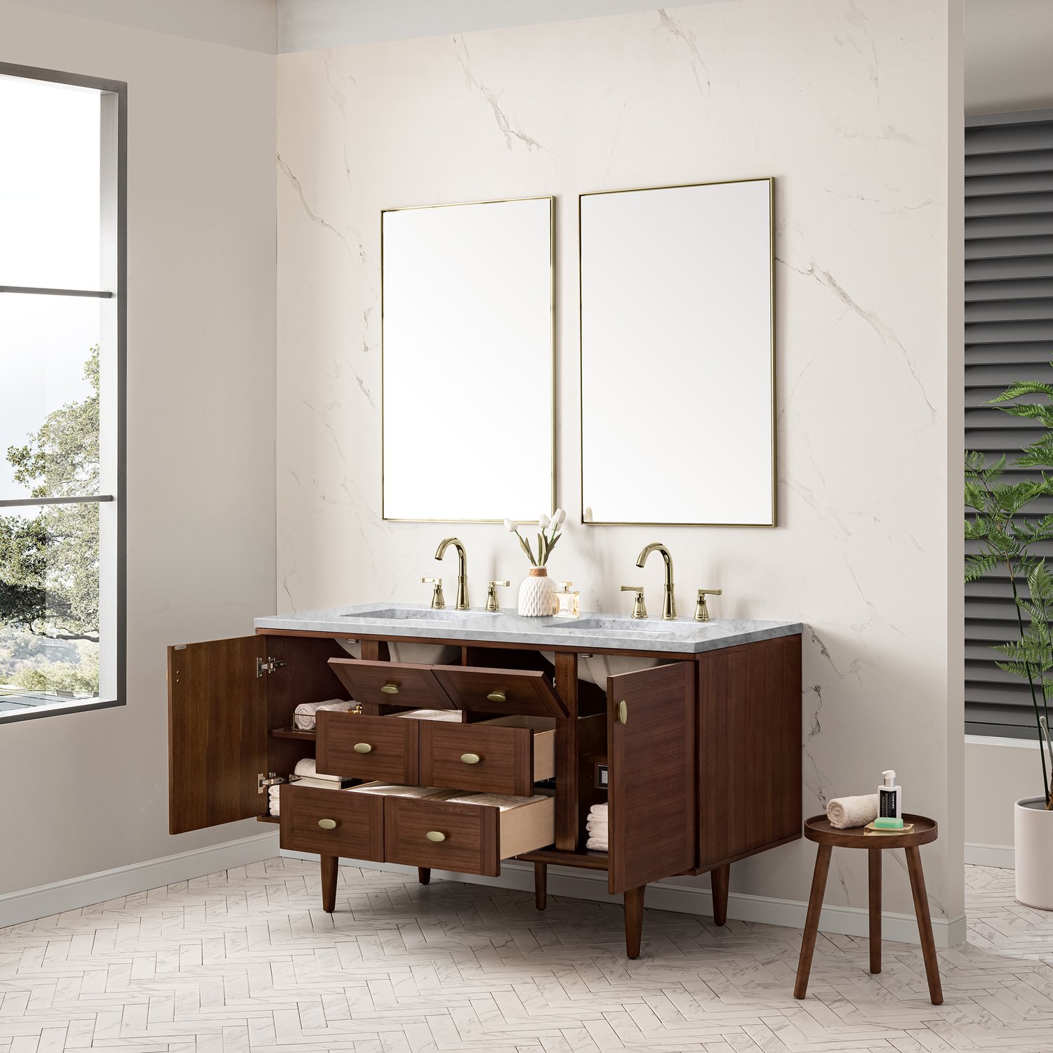 single modern bathroom vanity James Martin Vanity Mid-Century Walnut Mid-Century Modern