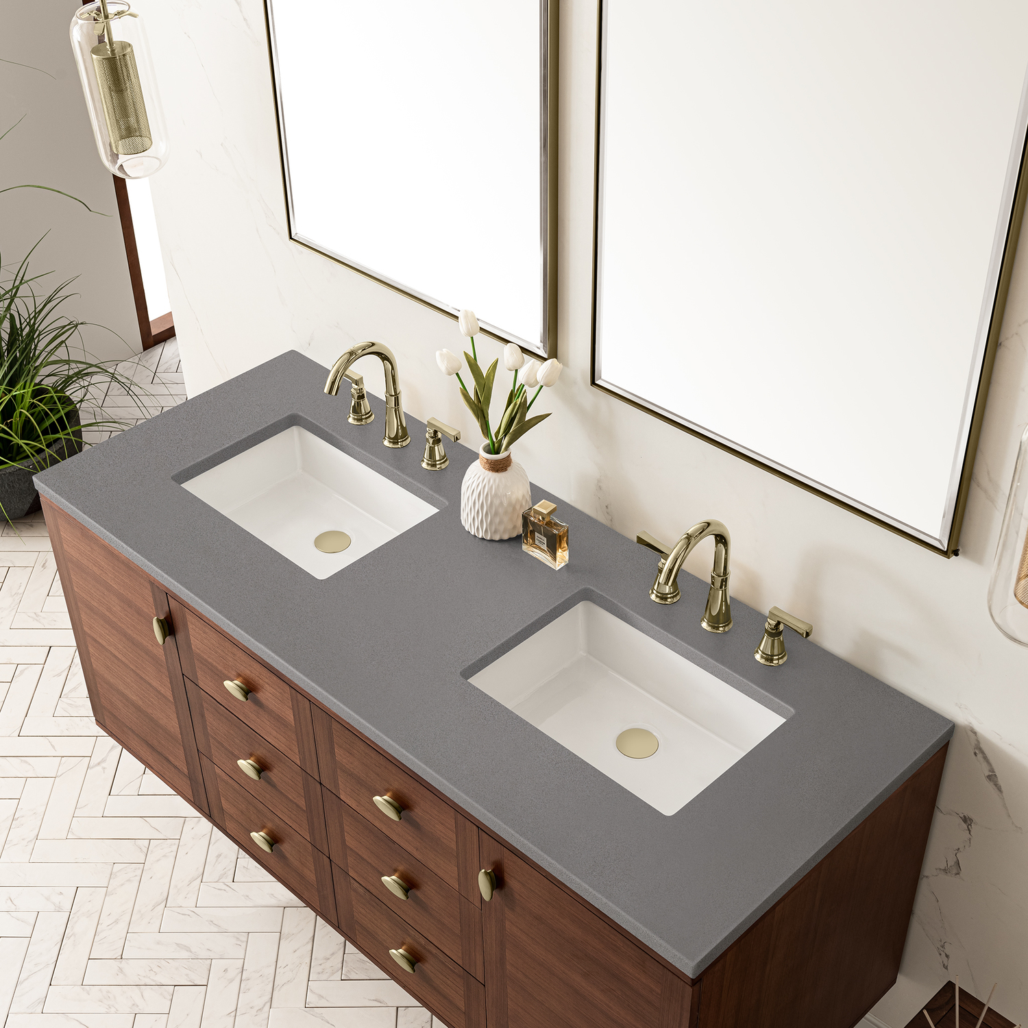 bathroom counter with sink James Martin Vanity Mid-Century Walnut Mid-Century Modern