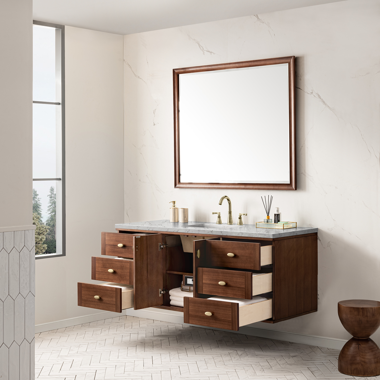 single small bathroom vanity with sink James Martin Vanity Mid-Century Walnut Mid-Century Modern