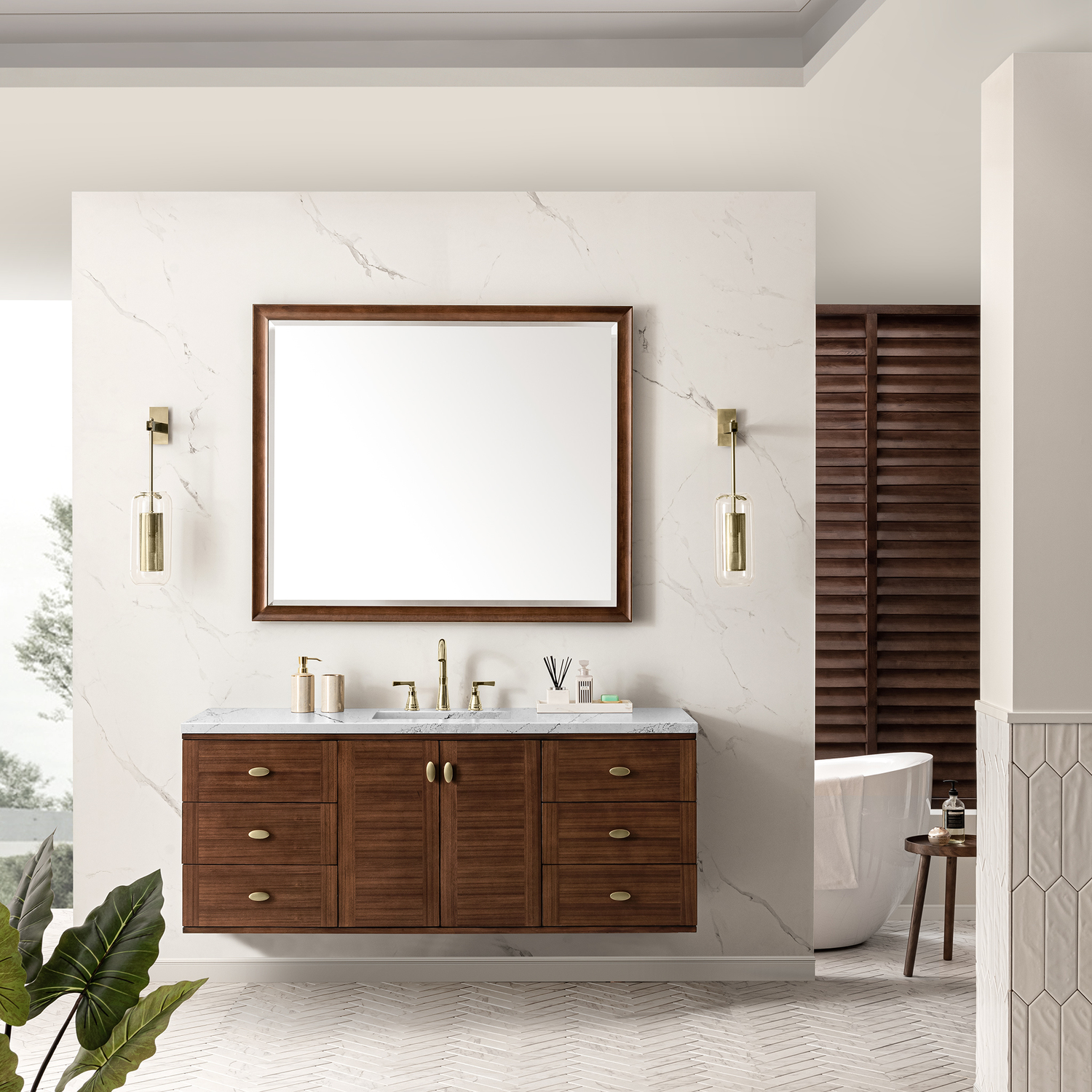 60 inch double bathroom vanity James Martin Vanity Mid-Century Walnut Mid-Century Modern