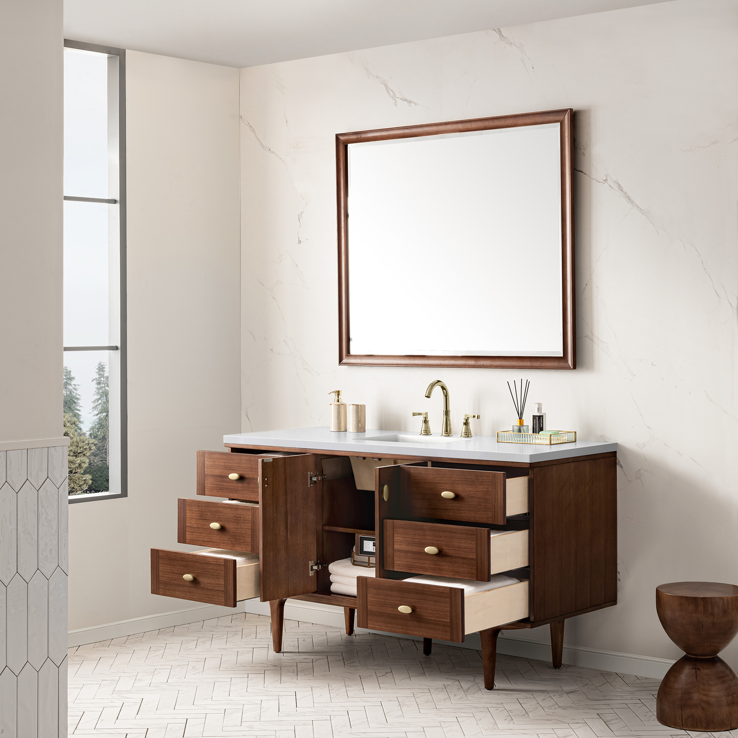 small corner vanity unit James Martin Vanity Mid-Century Walnut Mid-Century Modern
