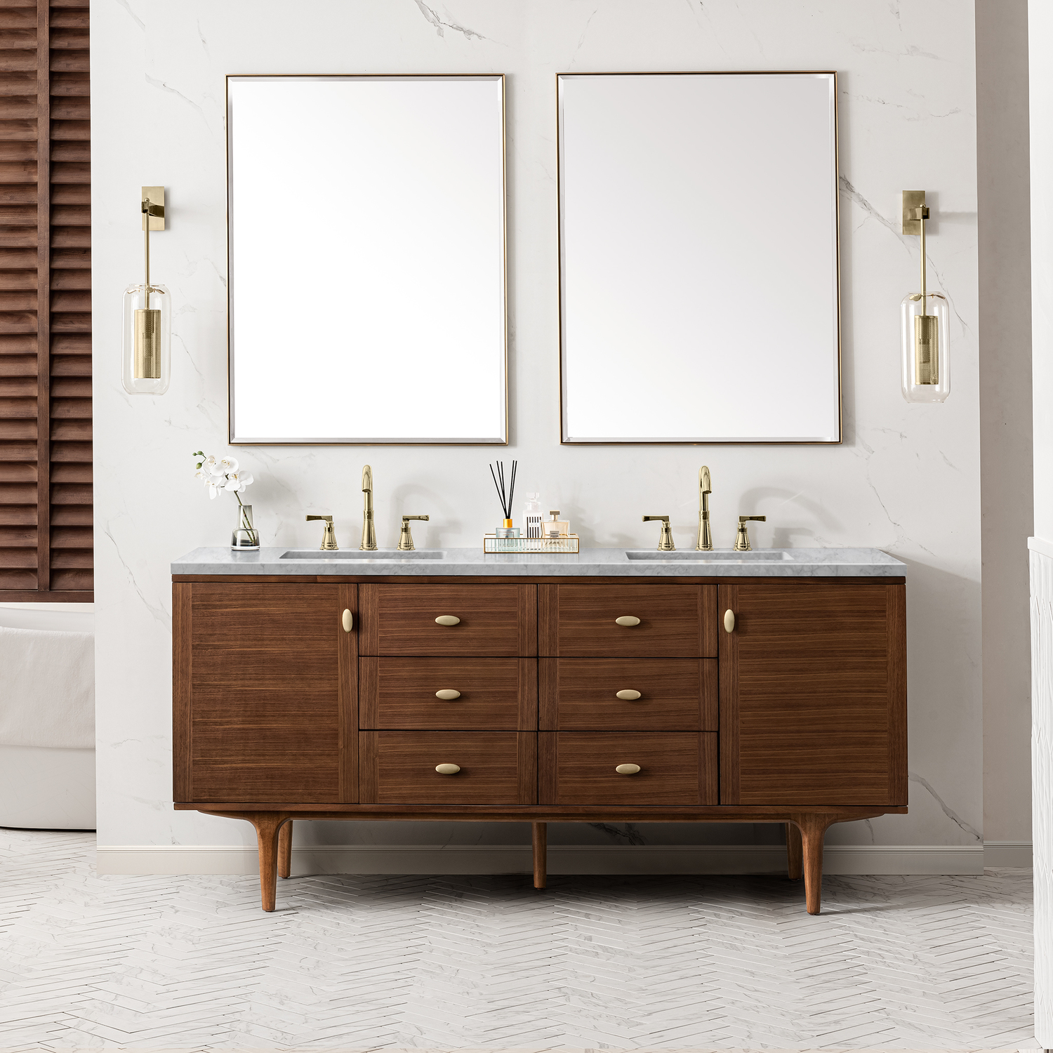small bathroom countertop James Martin Vanity Mid-Century Walnut Mid-Century Modern