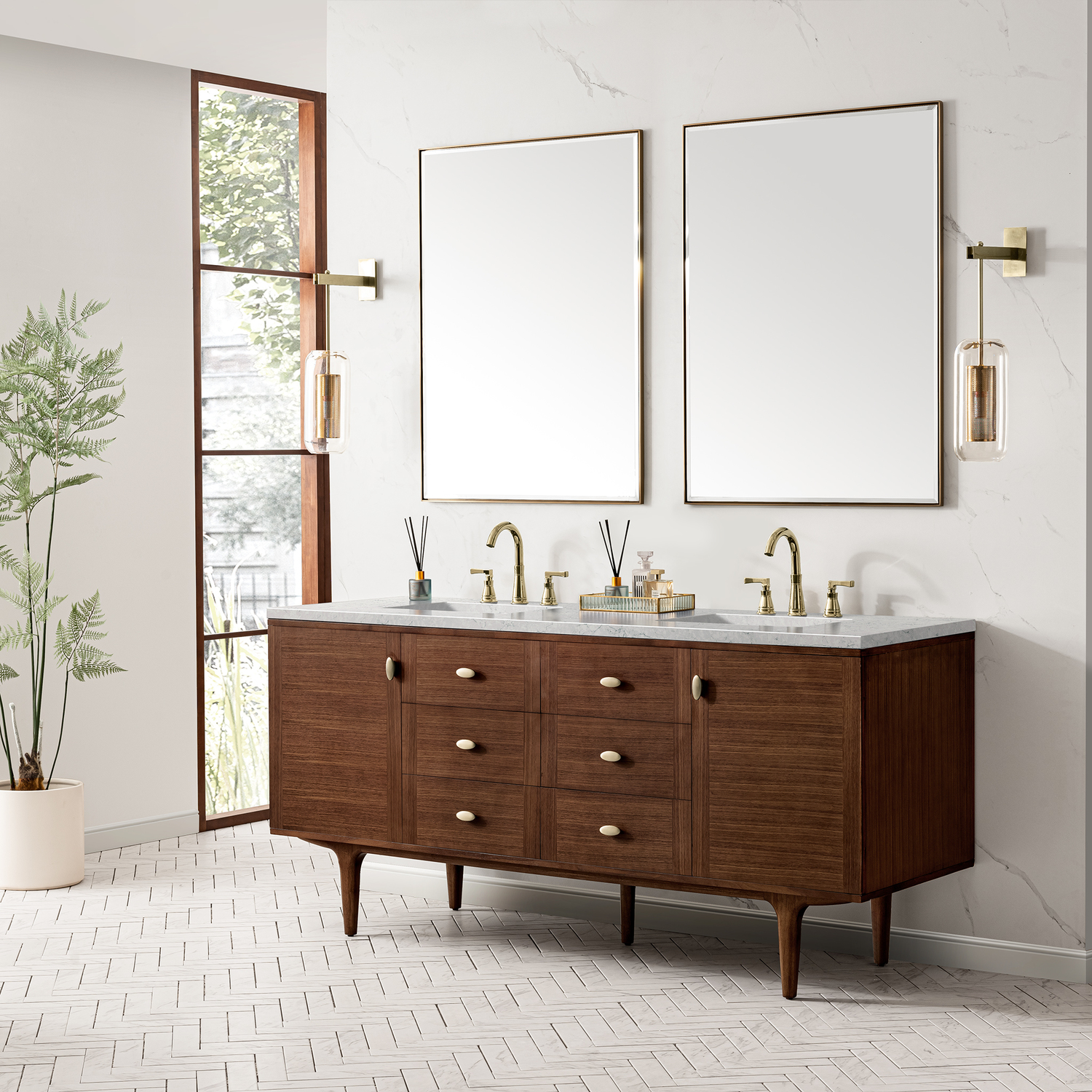 home hardware vanities with tops James Martin Vanity Mid-Century Walnut Mid-Century Modern