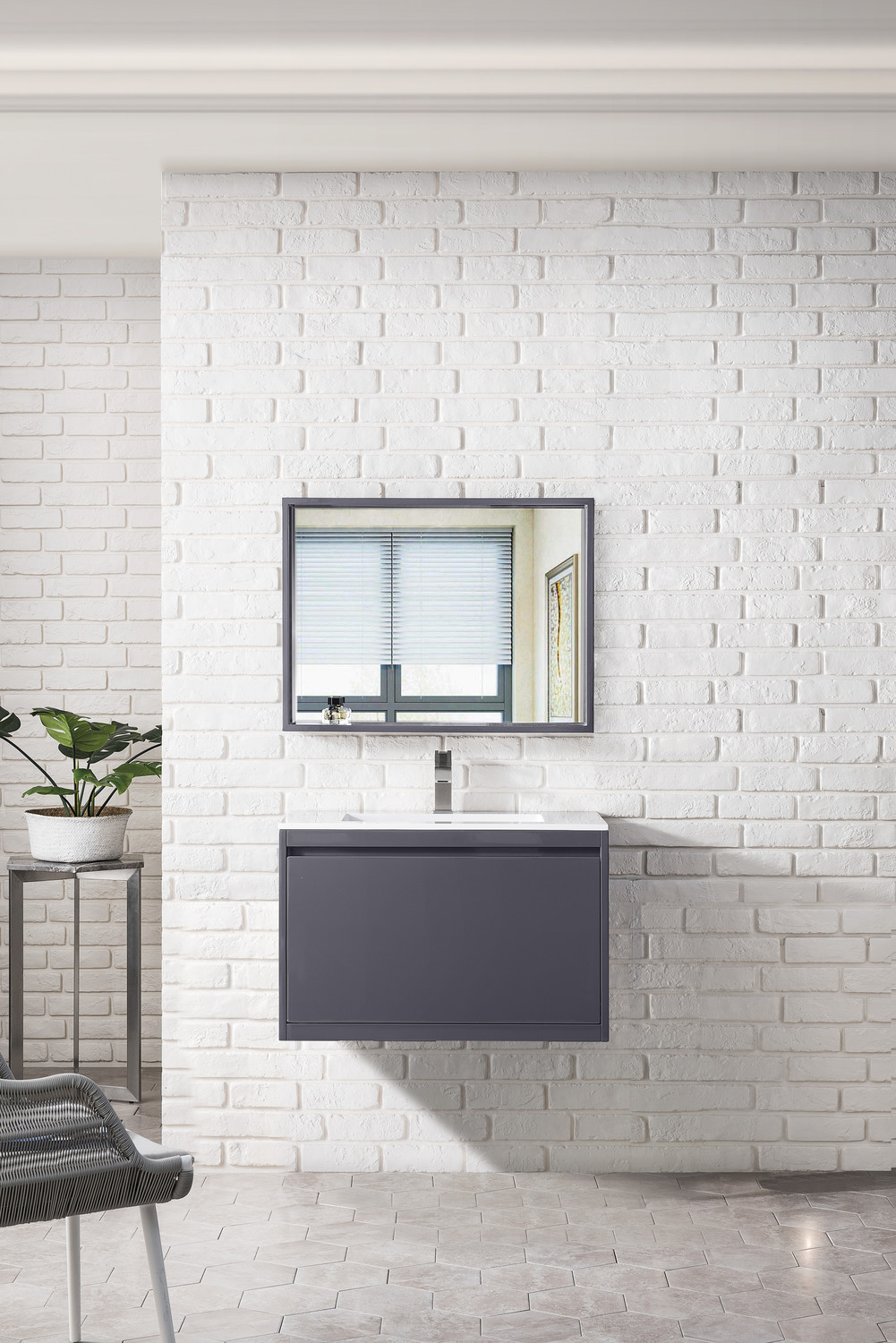small grey bathroom cabinet James Martin Vanity Modern Gray Glossy Transitional