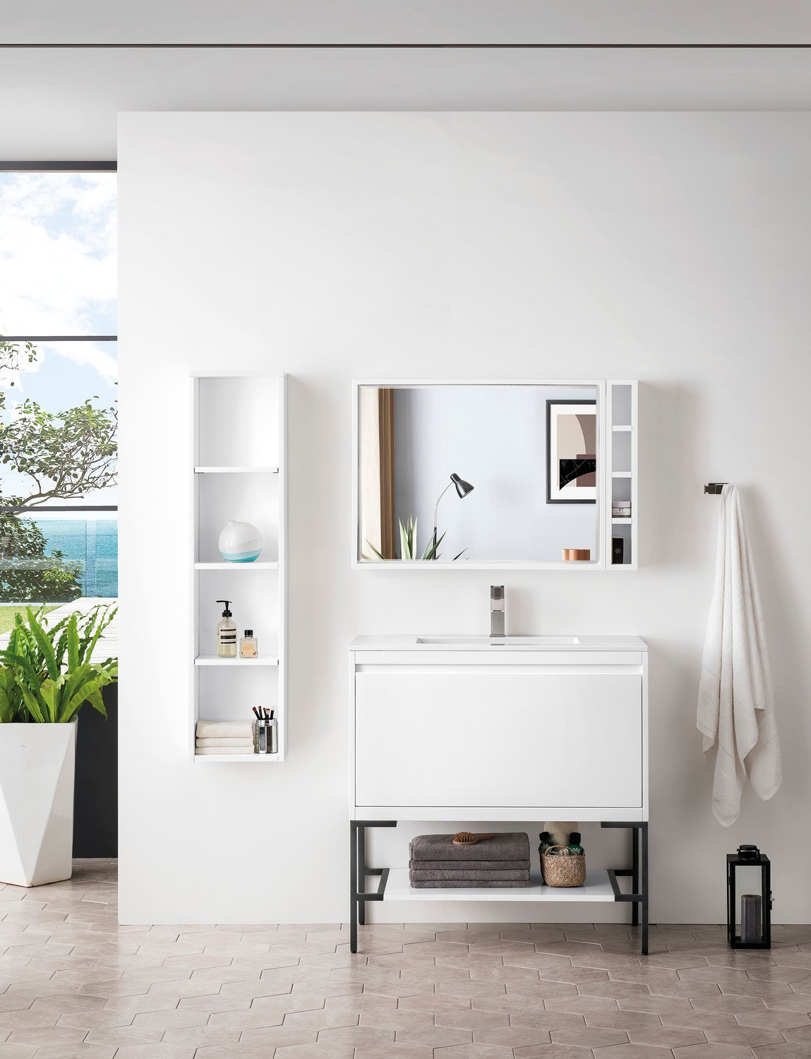 wood bathroom countertops ideas James Martin Vanity Glossy White Transitional