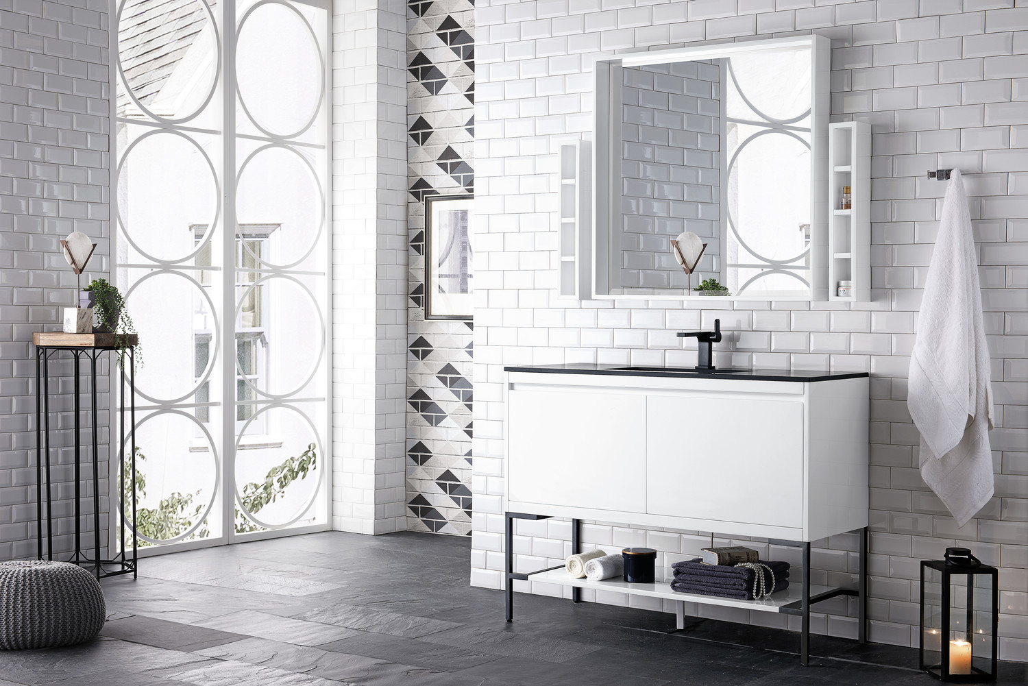 bathroom double basin cabinets James Martin Vanity Glossy White Transitional