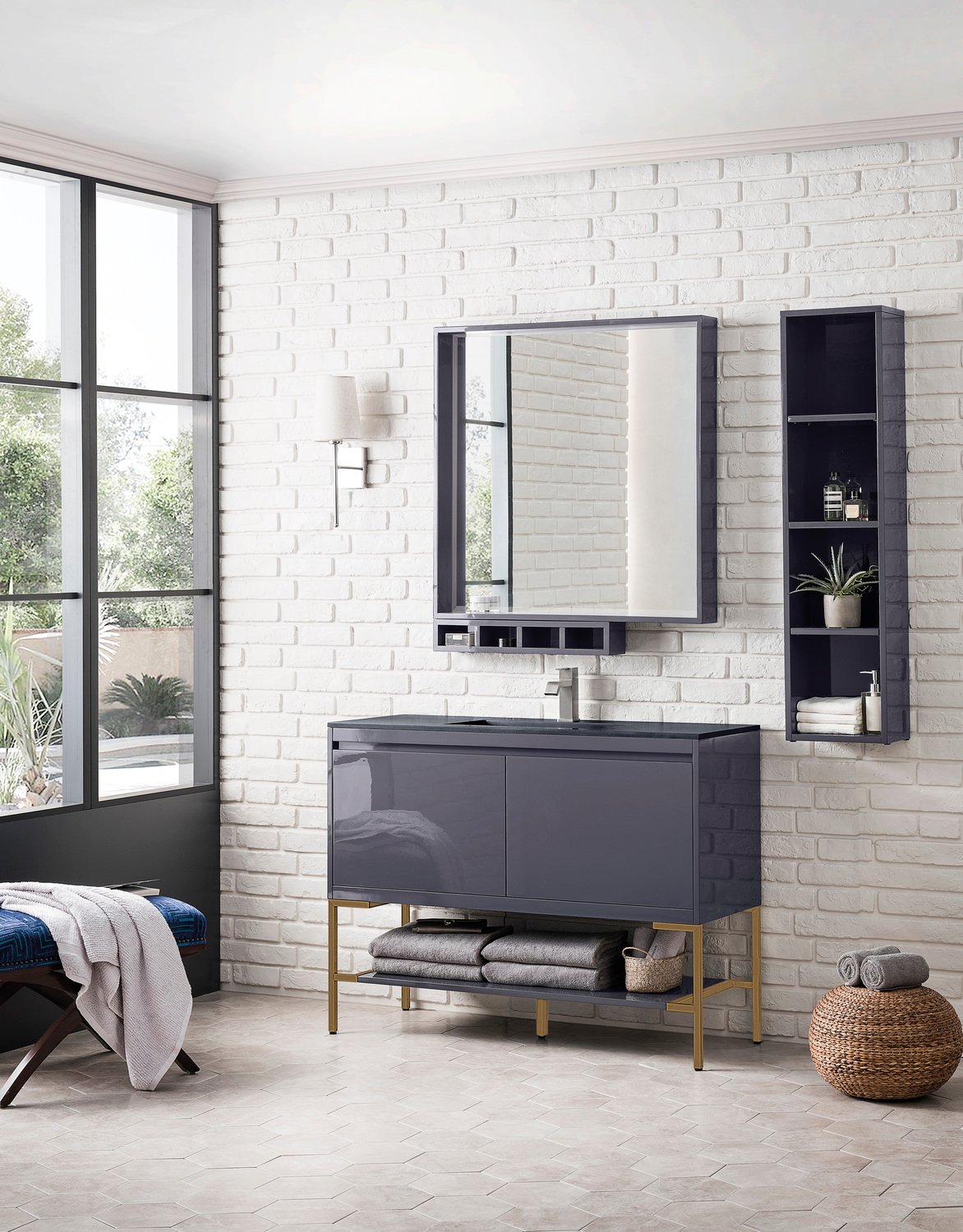 70 bathroom vanity top double sink James Martin Vanity Modern Gray Glossy Transitional