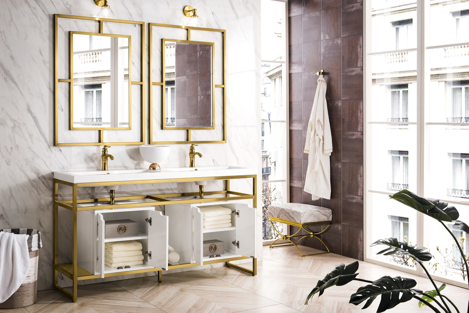 beige bathroom cabinets James Martin Console Radiant Gold Modern