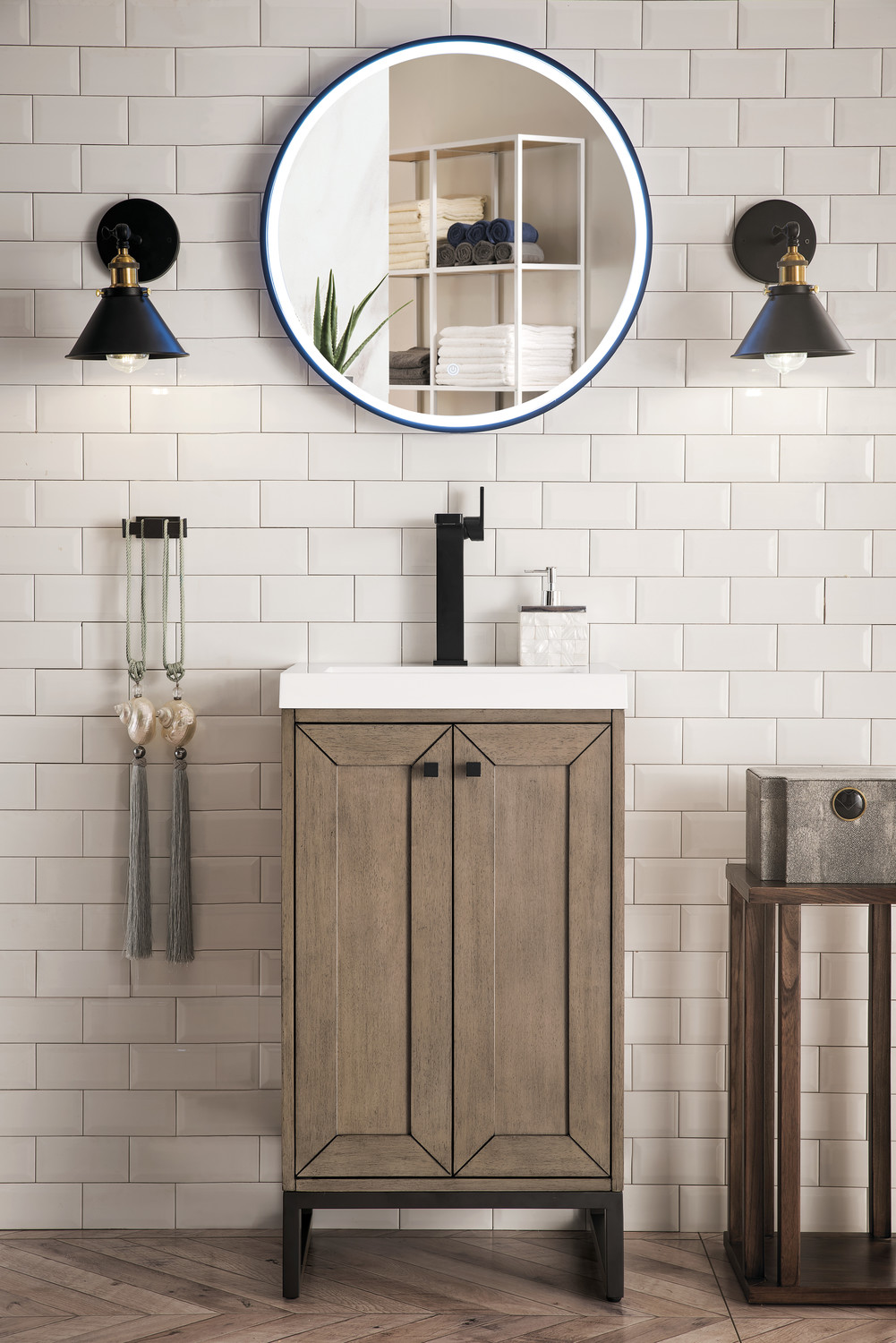 bathroom vanity with sink James Martin Vanity Whitewashed Walnut Transitional