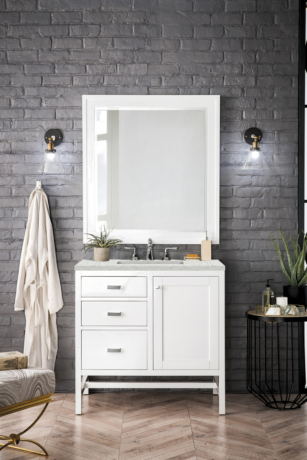 bathroom cabinet between sinks James Martin Vanity Glossy White Traditional, Transitional
