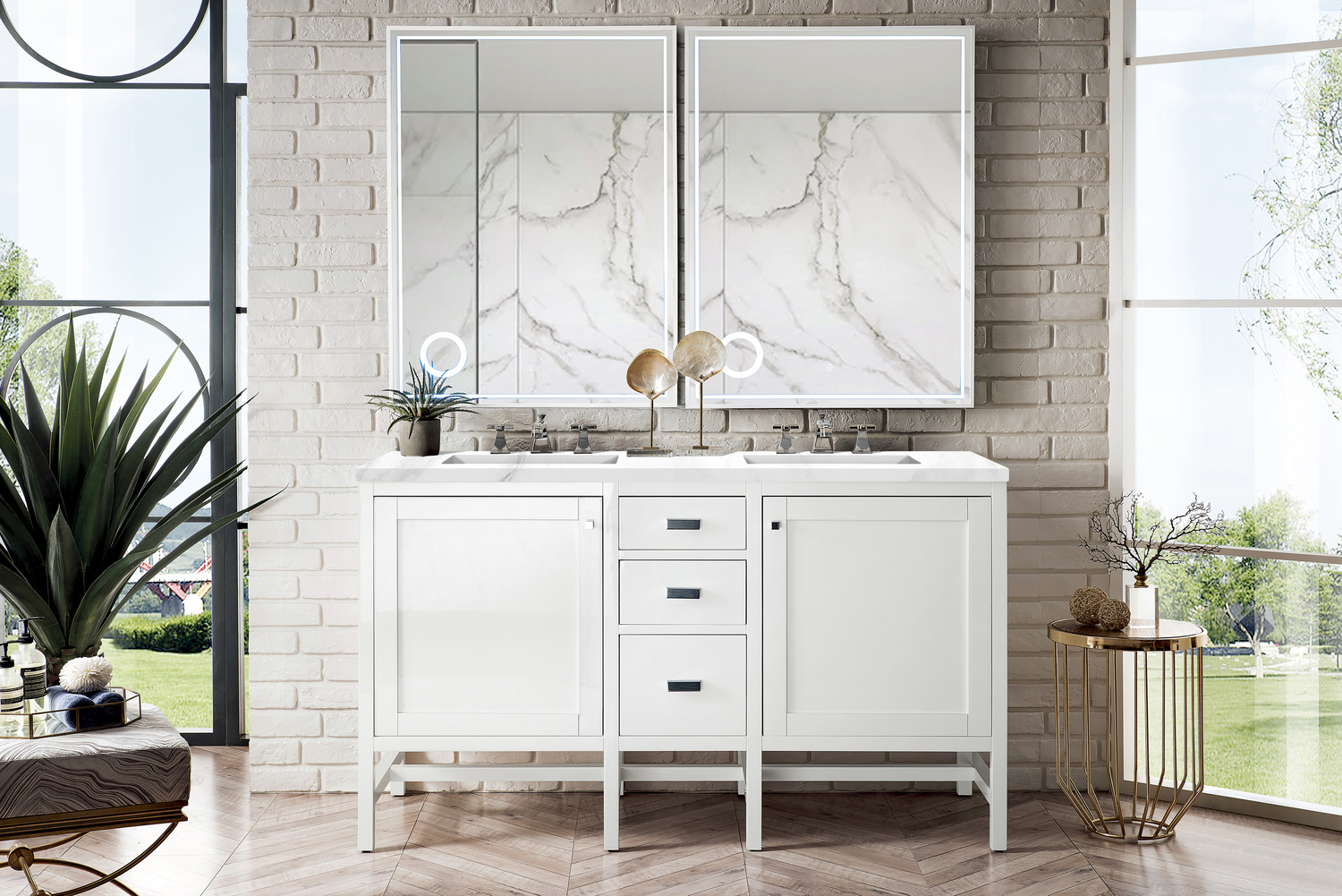 60 inch double vanity with top James Martin Vanity Glossy White Traditional, Transitional