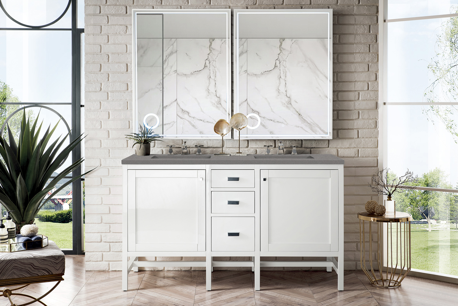 60 sink James Martin Vanity Glossy White Traditional, Transitional
