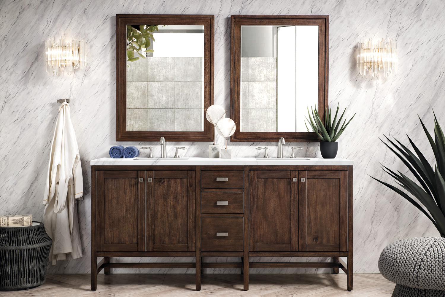 modern white oak bathroom vanity James Martin Vanity Mid-Century Acacia Traditional, Transitional