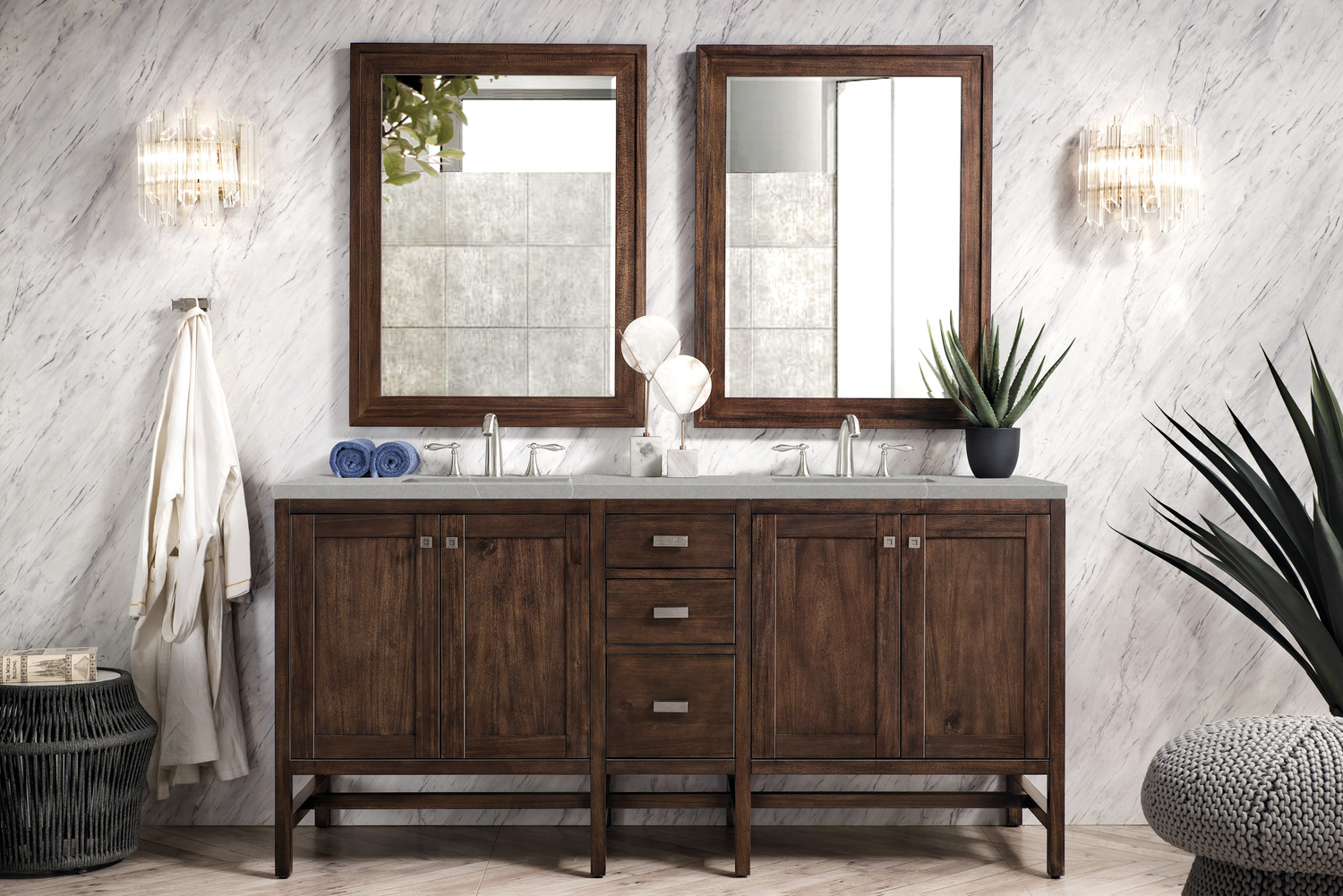 modern wood vanity bathroom James Martin Vanity Mid-Century Acacia Traditional, Transitional