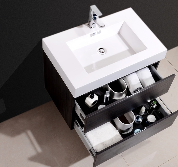 small corner sink with cabinet KubeBath Gray