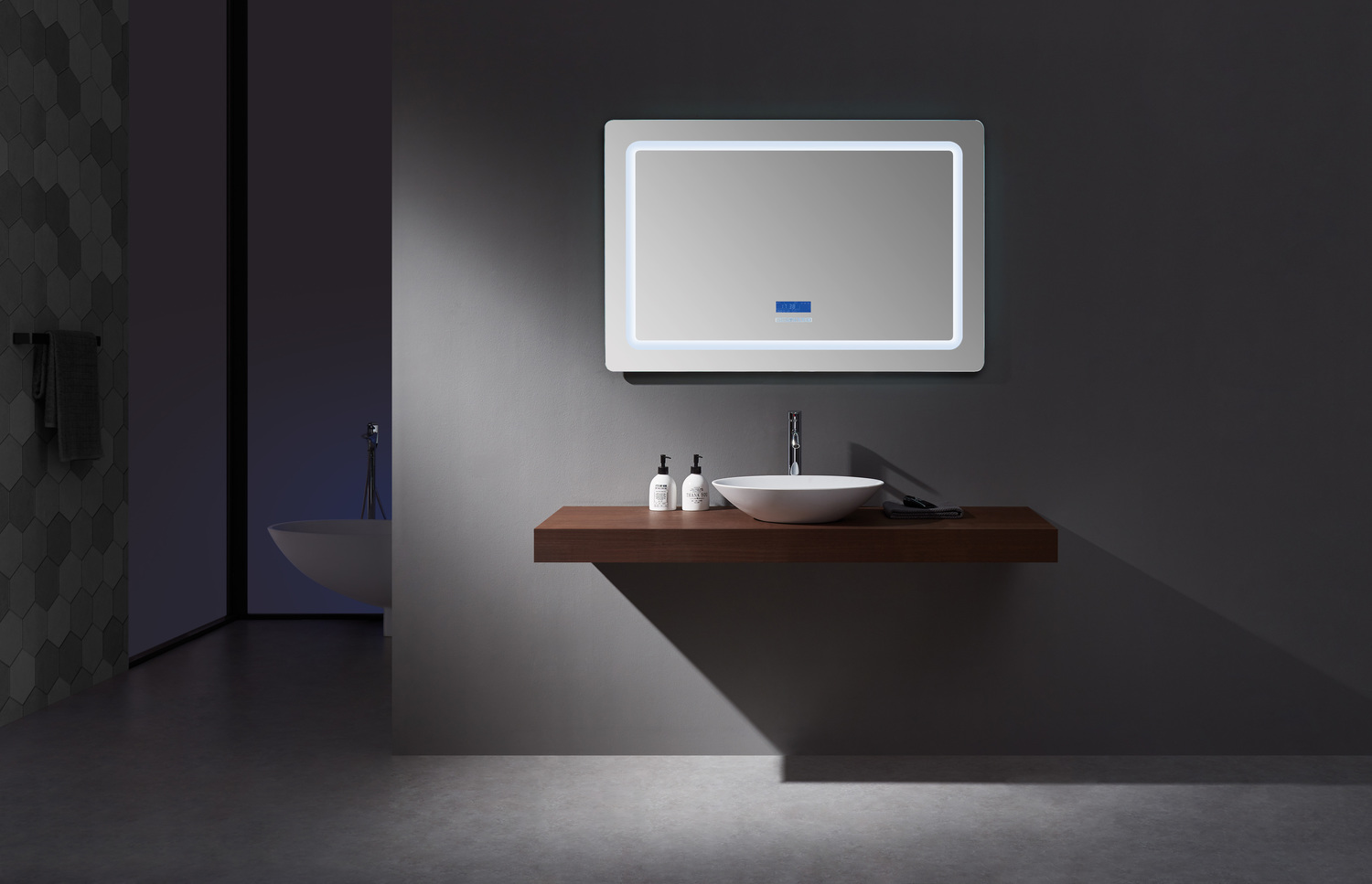 white vanity with lights and mirror Lexora LED Mirrors