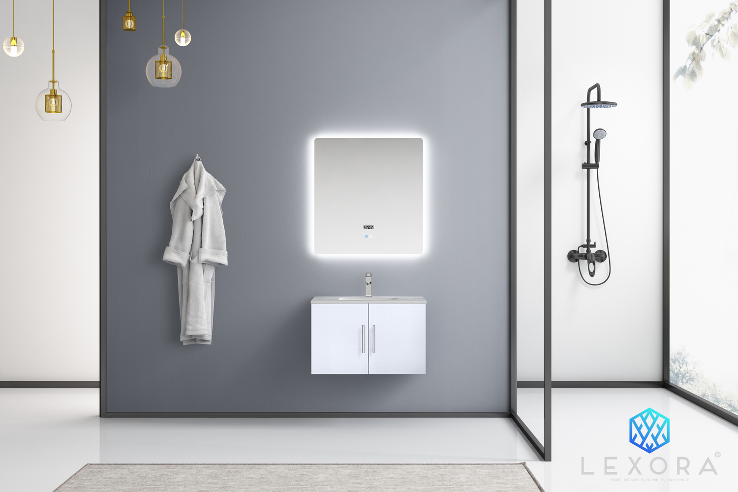 small oak vanity unit Lexora Bathroom Vanities Glossy White