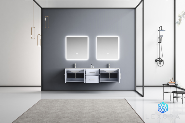 double vanity with storage tower Lexora Bathroom Vanities Glossy White