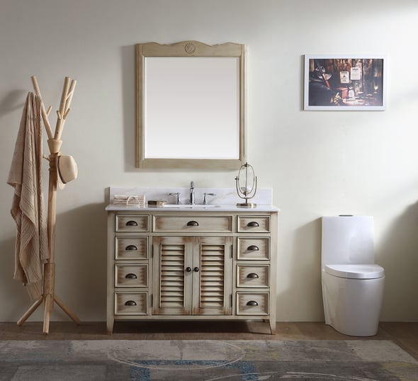 70 inch vanity top Modetti Single Bathroom Vanity Set Weathered Wood Cottage