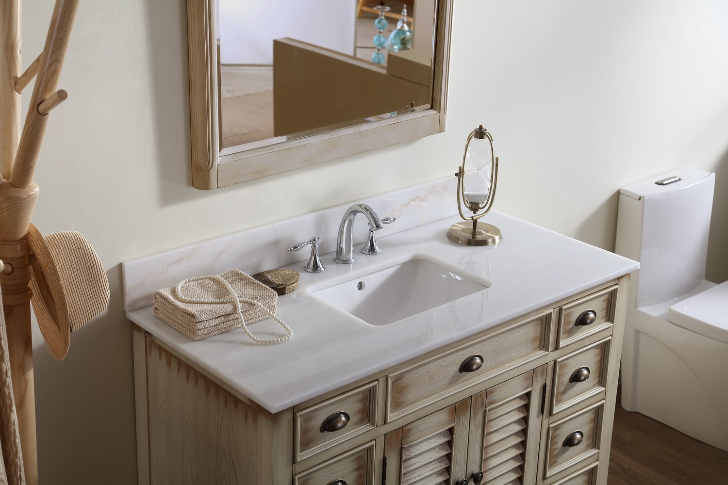 70 inch vanity top Modetti Single Bathroom Vanity Set Weathered Wood Cottage