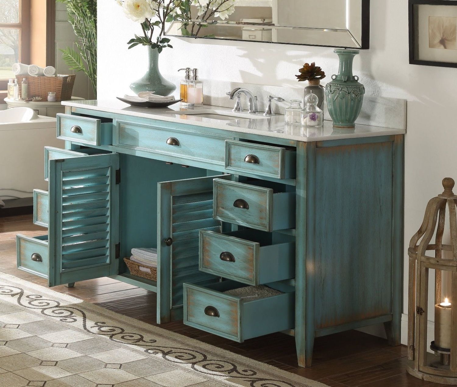 rustic bathroom vanity with sink Modetti Bright Blue Cottage