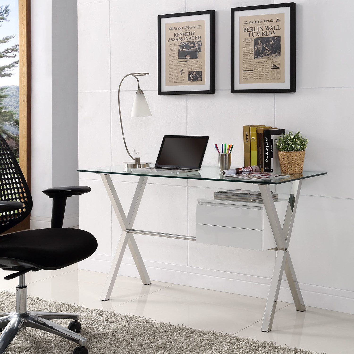 cheap long desk Modway Furniture Computer Desks White