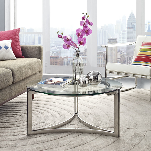 living room with two coffee tables Modway Furniture Tables Silver