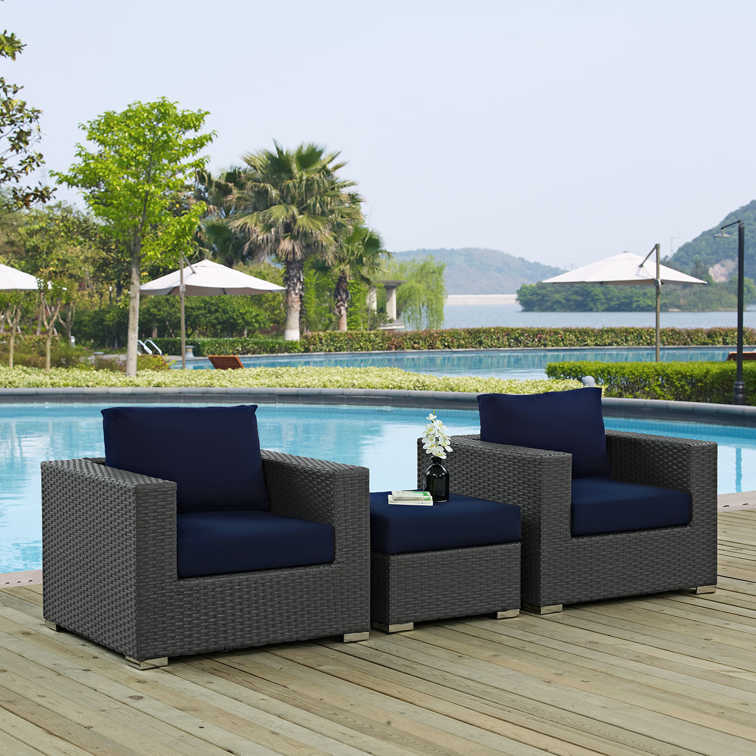 sectional set outdoor Modway Furniture Sofa Sectionals Canvas Navy