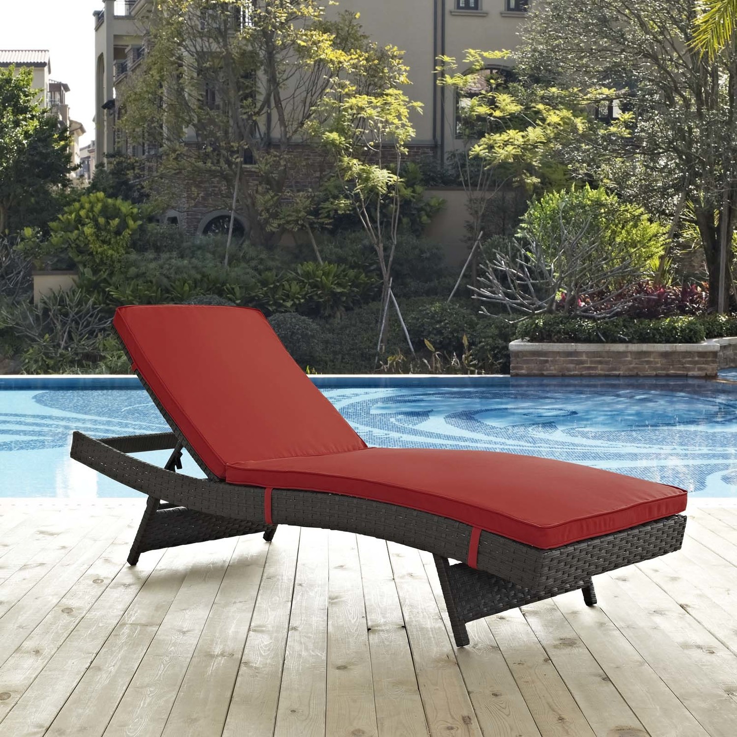 white wicker outdoor furniture Modway Furniture Daybeds and Lounges Canvas Red