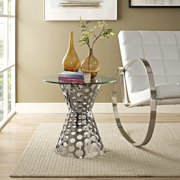 glass coffee table with wood base Modway Furniture Tables Silver