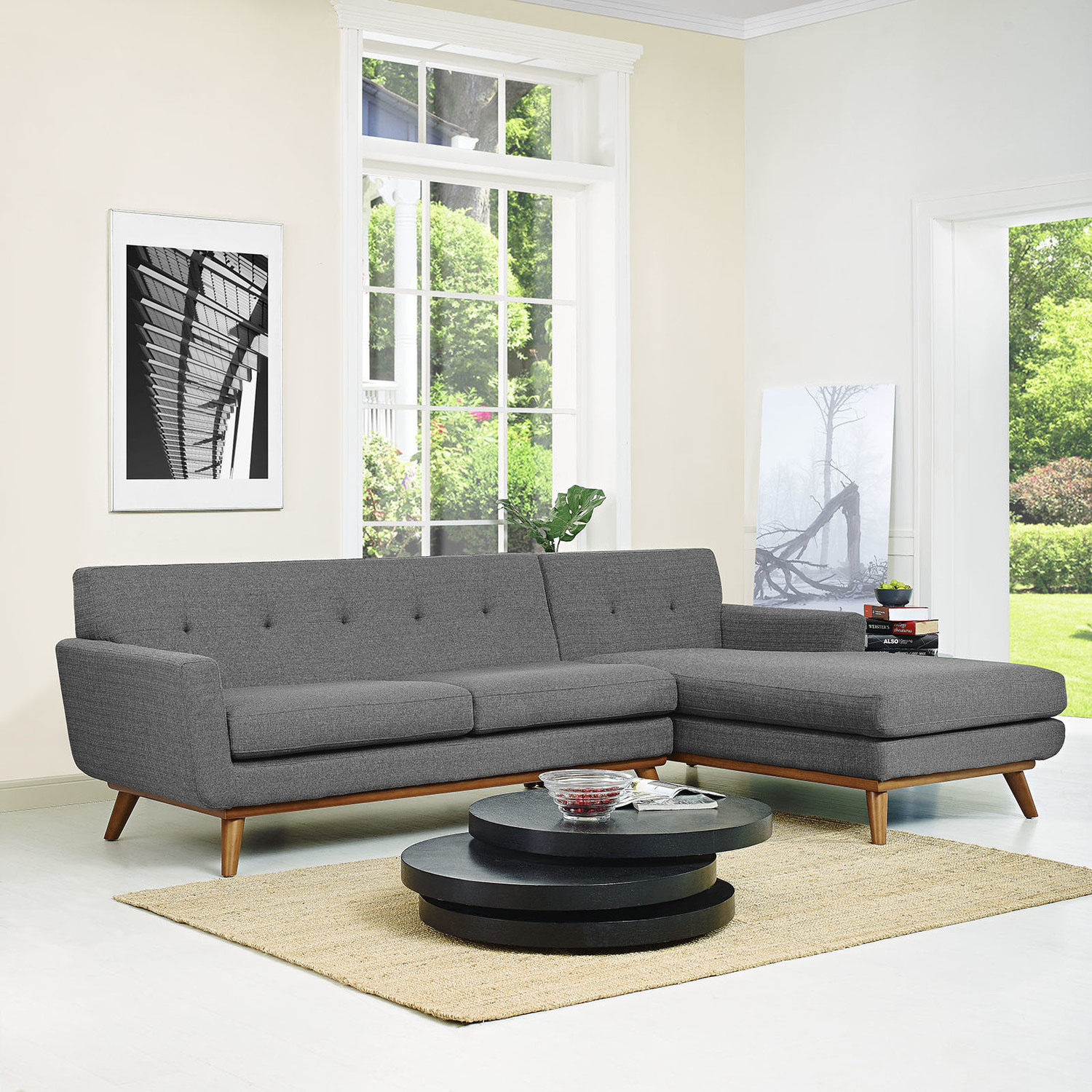 large sectional with chaise and ottoman Modway Furniture Sofas and Armchairs Gray