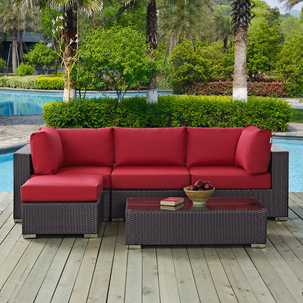 outdoor patio set aluminum Modway Furniture Sofa Sectionals Espresso Red