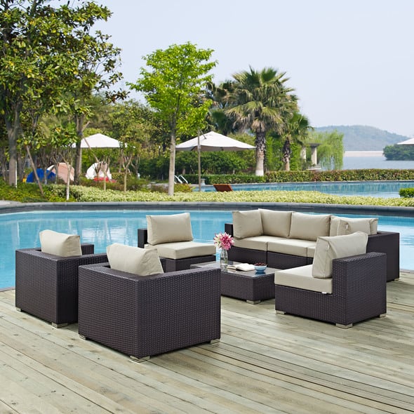 at home patio furniture sets Modway Furniture Sofa Sectionals Espresso Beige