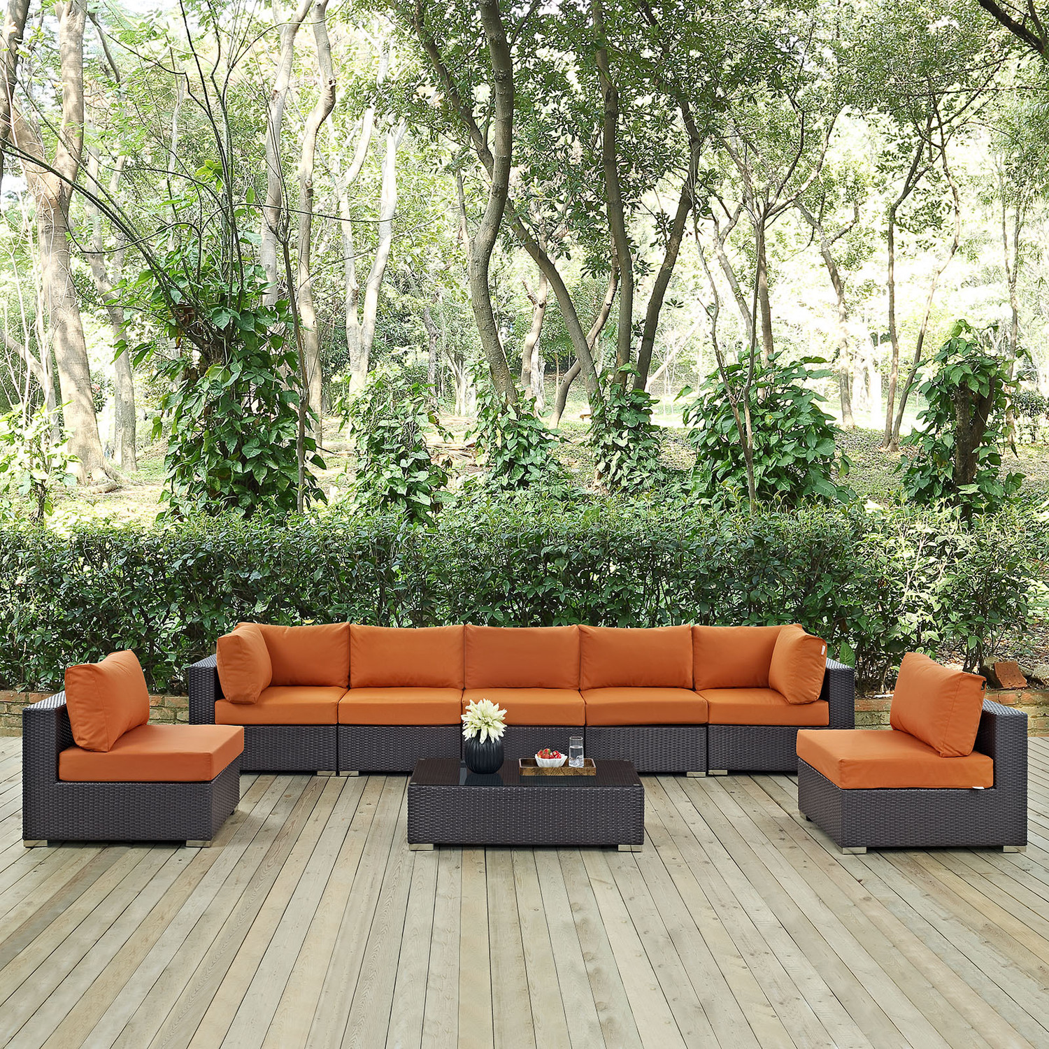 4 piece sectional outdoor Modway Furniture Sofa Sectionals Espresso Orange