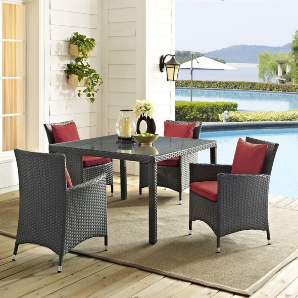 4 person bistro set outdoor Modway Furniture Bar and Dining Canvas Red