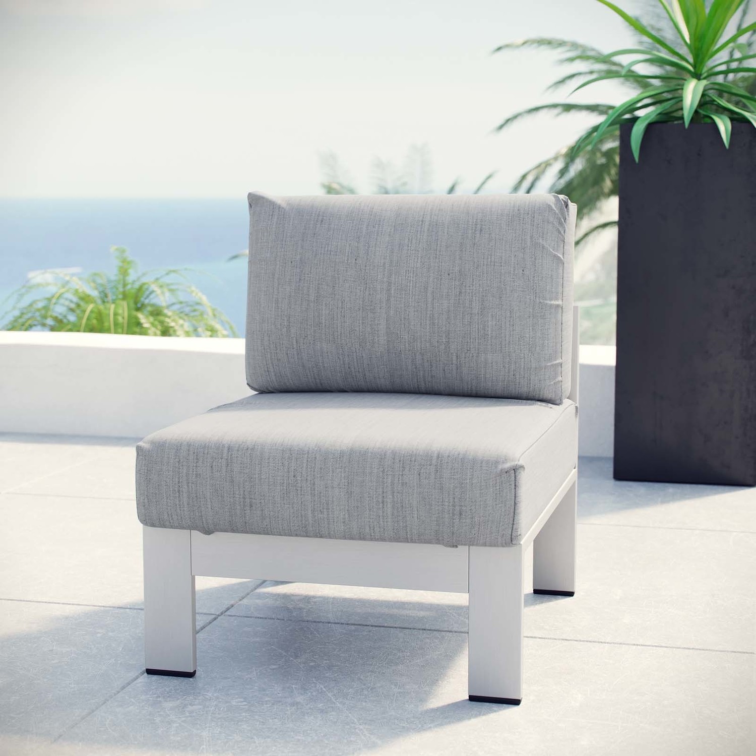 low outdoor seating Modway Furniture Sofa Sectionals Outdoor Chairs and Stools Silver Gray