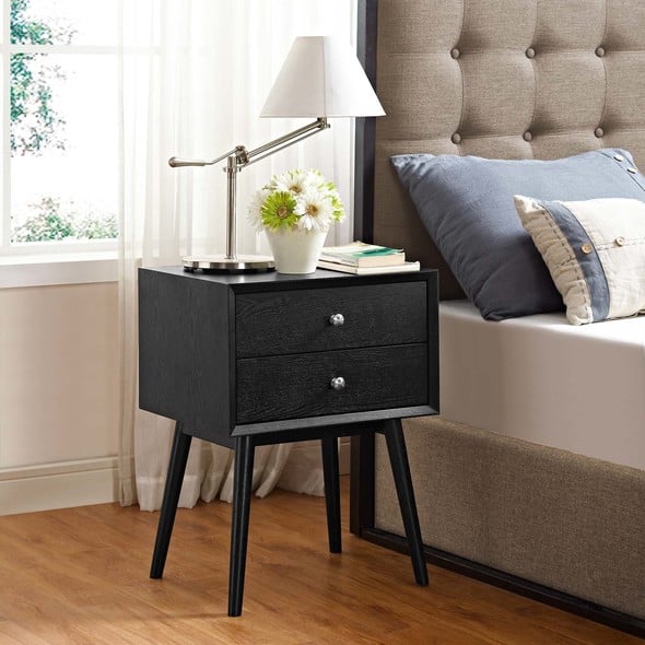 wooden bedside drawers Modway Furniture Case Goods Night Stands Black
