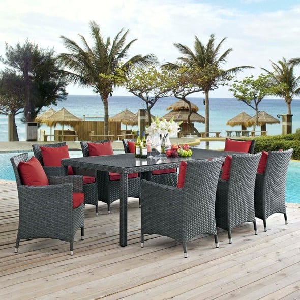 9 piece dining room suites Modway Furniture Bar and Dining Dining Room Sets Canvas Red
