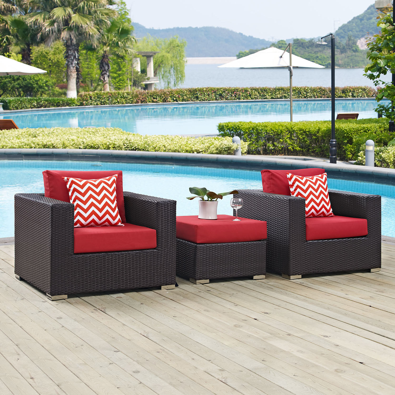 outdoor patio dining bench Modway Furniture Sofa Sectionals Espresso Red
