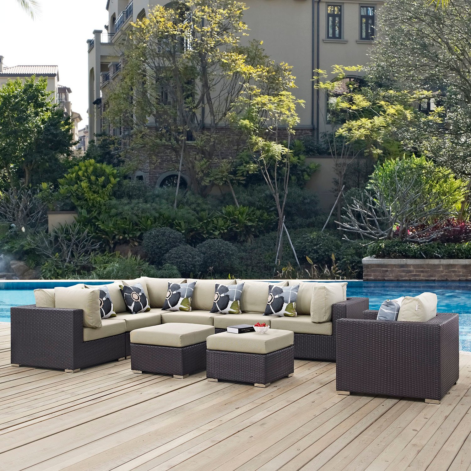 outdoor conversation patio furniture Modway Furniture Sofa Sectionals Espresso Beige